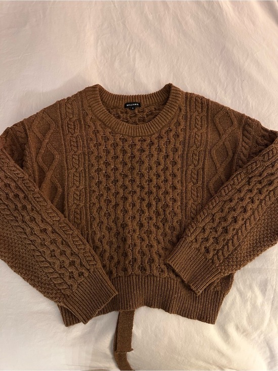 Sweaters - Not your ordinary Brown Cable-Knit Crewneck Sweater with tie up the back
